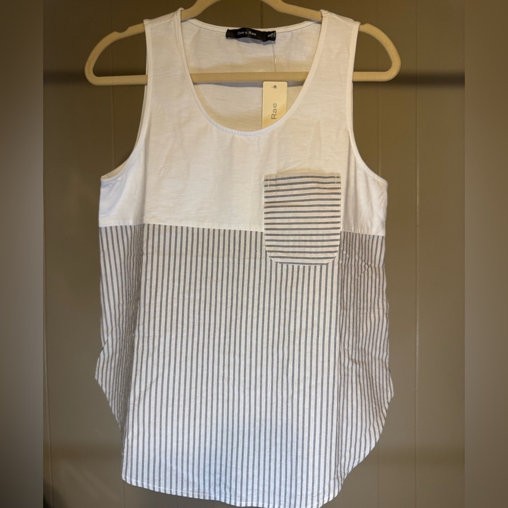 NWT Striped White and Gray Doe & Rae Tank Top